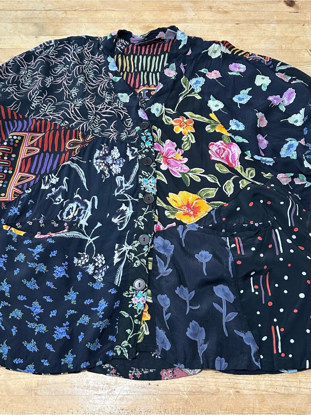 Sacred Threads Button Down Patchwork Boho Top